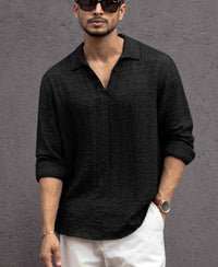 Black Kurta Style Regular Fit Full Sleeves Shirt