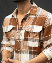 Brown And Off-White Checked Regular Fit Full Sleeves Shirt