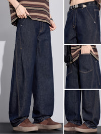 Men'S 3D Tailored Raw Denim Straight Leg Casual Basic Jeans