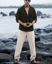 Dark Olive Corduroy Buttondown Shirt 100% Cotton