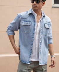 Blue Denim Regular Fit Full Sleeves Shirt 100% Cotton