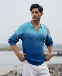 Blue Ombre Structure T-Shirt 100% Cotton