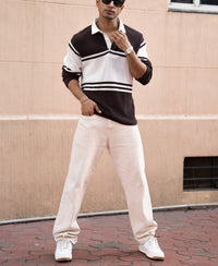 Coffee Brown Structured Stripe T-Shirt 100% Cotton