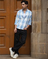 White & Royal Brushed Checks Shirt 100% Cotton