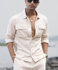 Beige Denim Overshirt 100% Cotton
