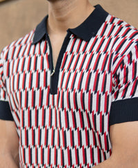 Multicolour Jacquard Knit Polo T-Shirt 100% Cotton