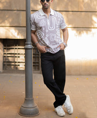 Grey Contrast Printed Polo T-Shirt 100% Cotton