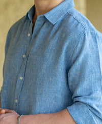 Blue Linen Blend Structured Shirt