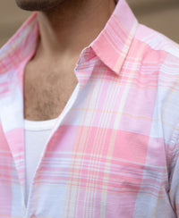 Peach Lightweight Summer Checks Shirt 100% Cotton