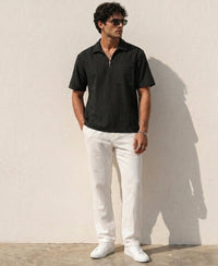 Black Striped Zipper Shirt