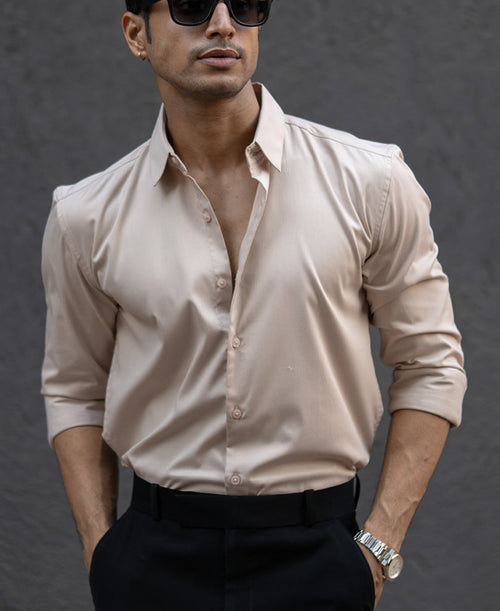 Beige Melange Stretch Shirt