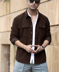 Brown Corduroy Shirt With Pockets 100% Cotton