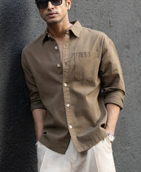 Dark Beige Printed Applique Shirt 100% Cotton