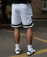 White Embroidered Mesh Basketball Shorts