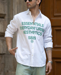 White Seersucker Printed Shirt 100% Cotton