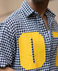 Navy Microchecks Print Shirt