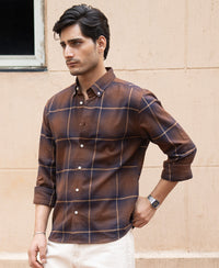 Brown Lightweight Checks Shirt 100% Cotton