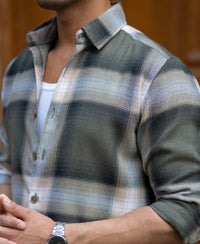 Olive Twill Checks Shirt