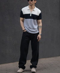 Grey & Navy Knit Stripe T-Shirt 100% Cotton