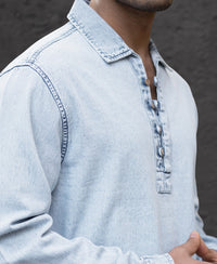 Light Blue Denim Kurta Shirt 100% Cotton
