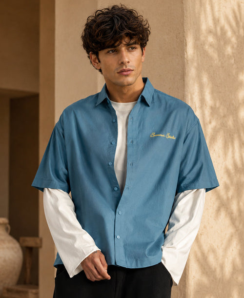 Blue Embroidered Oxford Shirt