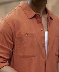 Russet Brown Structure Knit Shirt 100% Cotton