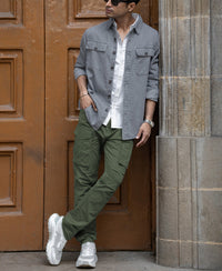 Mid Grey Washed Denim Shirt 100% Cotton