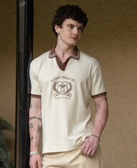 Cream Contrast Embroidery T-Shirt 100% Cotton
