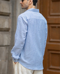 Blue Seersucker Printed Shirt 100% Cotton