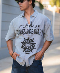 Goth Print Blue Stripe Shirt 100% Cotton
