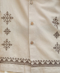 Beige Linen Blend Embroidered Shirt