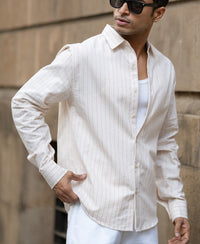 Peach & Beige Linen Stripe Shirt