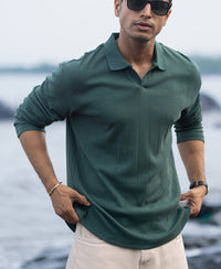 Green Regular Fit Full Sleeves T-Shirt 100% Cotton