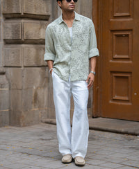 Sage Green Embroidered Shirt 100% Cotton