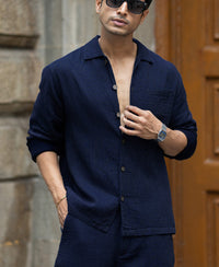 Navy Double Cloth Stripe Co-Ord Set 100% Cotton