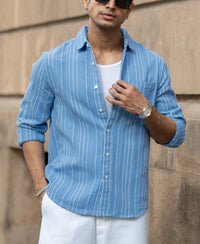 Blue Structured Striped Shirt