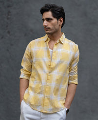 Yellow Lightweight Checks Shirt 100% Cotton