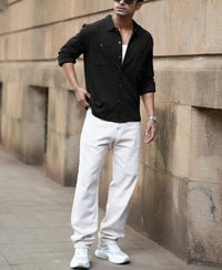 Black Double Pocket Knit Shirt 100% Cotton