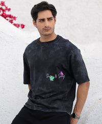 Black Washed Floral Print T-Shirt 100% Cotton