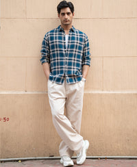 Teal Structured Checks Shirt 100% Cotton