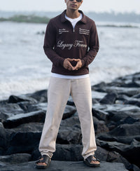 Brown Embroidered Quarter Zip T-Shirt