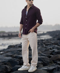 Wine Structured Striped Shirt 100% Cotton