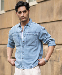 Blue Double Pocket Denim Shirt 100% Cotton