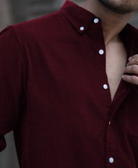 Wine Corduroy Regular Fit Full Sleeves Shirt 100% Cotton