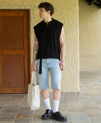 Black Knitted Henley Vest