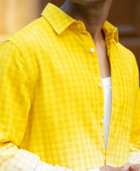 Yellow Ombre Checks Shirt 100% Cotton