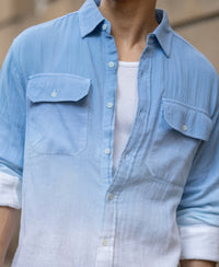 Blue Double Pocket Ombre Shirt 100% Cotton