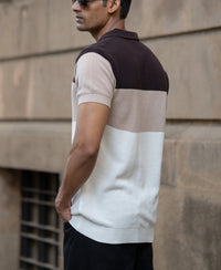 Beige & Brown Knit Stripe T-Shirt 100% Cotton