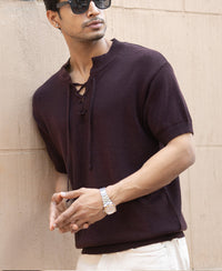 Wine Henley T-Shirt 100% Cotton