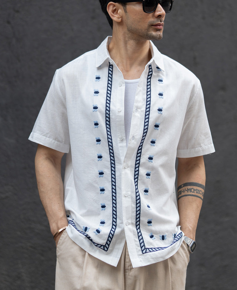 Off White Embroidered Shirt 100% Cotton
